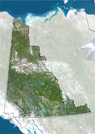 simsearch:872-06160925,k - Satellite view of the Yukon, Canada. This image was compiled from data acquired by LANDSAT 5 & 7 satellites. Stock Photo - Rights-Managed, Code: 872-06160539