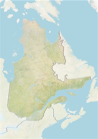 Relief map of Quebec, Canada. This image was compiled from data acquired by LANDSAT 5 & 7 satellites combined with elevation data. Foto de stock - Con derechos protegidos, Código: 872-06160532