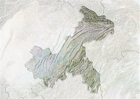Relief map of the region of Chongqing, China. This image was compiled from data acquired by LANDSAT 5 & 7 satellites combined with elevation data. Foto de stock - Con derechos protegidos, Código: 872-06160544