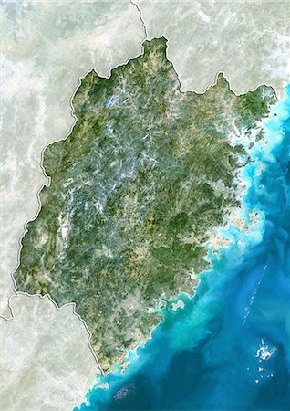 simsearch:872-06160552,k - Vue satellite de la province de Fujian, Chine. Cette image a été compilée à partir de données acquises par les satellites LANDSAT 5 & 7. Photographie de stock - Rights-Managed, Code: 872-06160547