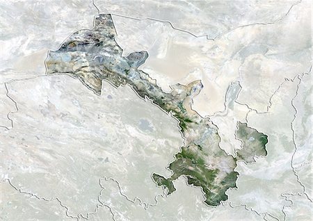 Vue satellite de la province du Gansu, en Chine. Cette image a été compilée à partir de données acquises par les satellites LANDSAT 5 & 7. Photographie de stock - Rights-Managed, Code: 872-06160549