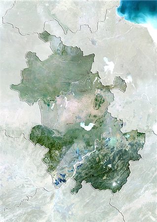 Vue satellite de la province d'Anhui, Chine. Cette image a été compilée à partir de données acquises par les satellites LANDSAT 5 & 7. Photographie de stock - Rights-Managed, Code: 872-06160541