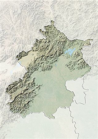 relief map - Relief map of the region of Beijing, China. This image was compiled from data acquired by LANDSAT 7 satellite combined with elevation data. Stock Photo - Rights-Managed, Code: 872-06160542