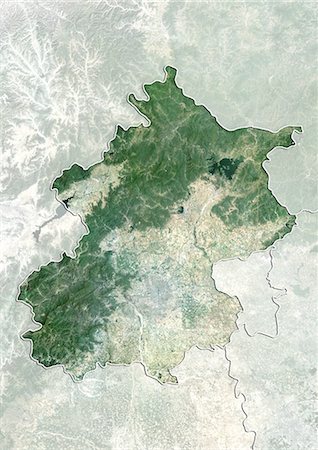 simsearch:872-06160587,k - Satellite view of the region of Beijing, China. This image was compiled from data acquired by LANDSAT 7 satellite. Stock Photo - Rights-Managed, Code: 872-06160543