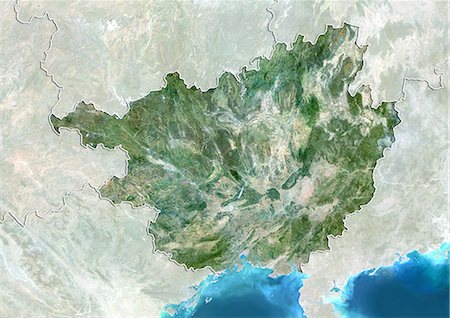 simsearch:872-06160552,k - Vue satellite de la région du Guangxi, Chine. Cette image a été compilée à partir de données acquises par les satellites LANDSAT 5 & 7. Photographie de stock - Rights-Managed, Code: 872-06160553