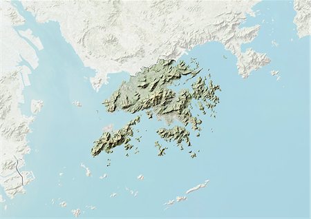 simsearch:872-06054232,k - Plan-relief de Hong Kong, Chine. Cette image a été compilée à partir de données acquises par le satellite LANDSAT 7, combinée avec les données d'élévation. Photographie de stock - Rights-Managed, Code: 872-06160564