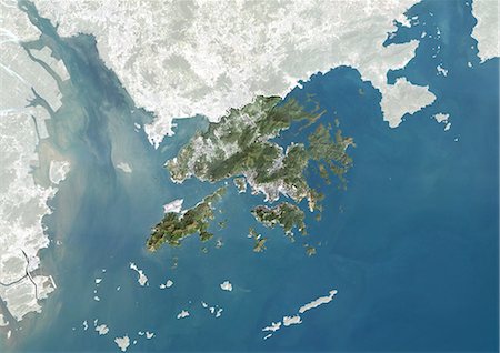 simsearch:872-06054171,k - Satellite view of Hong Kong, China. This image was compiled from data acquired by LANDSAT 7 satellite. Stock Photo - Rights-Managed, Code: 872-06160565