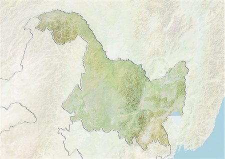 simsearch:872-06055141,k - Reliefkarte der Provinz Heilongjiang der Volksrepublik China. Dieses Bild wurde aus Daten von LANDSAT 5 & 7 Satelliten kombiniert mit Höhendaten erworbenen zusammengestellt. Stockbilder - Lizenzpflichtiges, Bildnummer: 872-06160560
