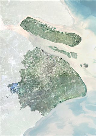 simsearch:872-06160552,k - Vue satellite de Shanghai, Chine. Cette image a été compilée à partir de données acquises par le satellite LANDSAT 7. Photographie de stock - Rights-Managed, Code: 872-06160589