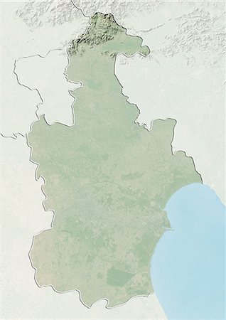 Relief map of Tianjin, China. This image was compiled from data acquired by LANDSAT 7 satellite combined with elevation data. Stock Photo - Rights-Managed, Code: 872-06160594