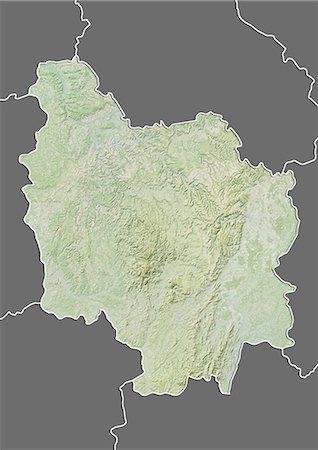 Plan-relief de Bourgogne, France. Cette image a été compilée à partir de données acquises par les satellites LANDSAT 5 & 7 combinées avec les données d'élévation. Photographie de stock - Rights-Managed, Code: 872-06160616