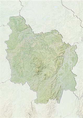 Relief map of Burgundy, France. This image was compiled from data acquired by LANDSAT 5 & 7 satellites combined with elevation data. Stock Photo - Rights-Managed, Code: 872-06160617