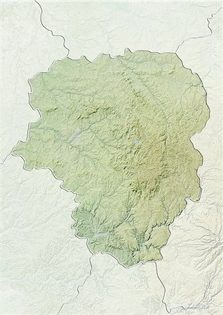Relief map of Limousin, France. This image was compiled from data acquired by LANDSAT 5 & 7 satellites combined with elevation data. Stock Photo - Rights-Managed, Code: 872-06160635