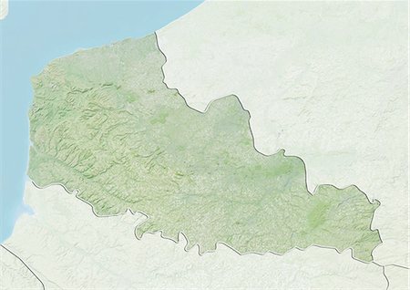 Relief map of Nord-Pas de Calais, France. This image was compiled from data acquired by LANDSAT 5 & 7 satellites combined with elevation data. Foto de stock - Direito Controlado, Número: 872-06160647