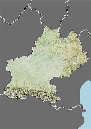 simsearch:872-06055190,k - Plan-relief de Midi-Pyrenees, France. Cette image a été compilée à partir de données acquises par les satellites LANDSAT 5 & 7 combinées avec les données d'élévation. Photographie de stock - Rights-Managed, Code: 872-06160643