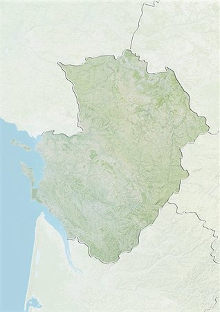 simsearch:872-06055190,k - Plan-relief de la région Poitou-Charentes, France. Cette image a été compilée à partir de données acquises par les satellites LANDSAT 5 & 7 combinées avec les données d'élévation. Photographie de stock - Rights-Managed, Code: 872-06160656