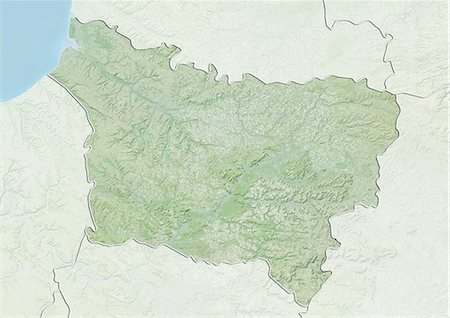 Relief map of Picardy, France. This image was compiled from data acquired by LANDSAT 5 & 7 satellites combined with elevation data. Foto de stock - Direito Controlado, Número: 872-06160653