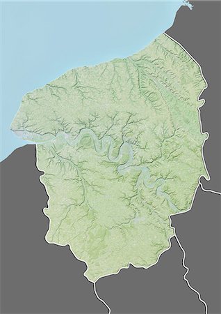 Relief map of Upper Normandy, France. This image was compiled from data acquired by LANDSAT 5 & 7 satellites combined with elevation data. Foto de stock - Con derechos protegidos, Código: 872-06160666