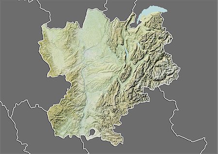 rhone - Relief map of Rhone-Alpes, France. This image was compiled from data acquired by LANDSAT 5 & 7 satellites combined with elevation data. Stock Photo - Rights-Managed, Code: 872-06160662