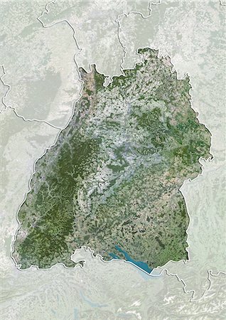 Satellite view of the State of Baden-Wurttemberg, Germany. This image was compiled from data acquired by LANDSAT 5 & 7 satellites. Stock Photo - Rights-Managed, Code: 872-06160671
