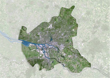 satellite imagery - Satellite view of the State of Hamburg, Germany. This image was compiled from data acquired by LANDSAT 5 & 7 satellites. Stock Photo - Rights-Managed, Code: 872-06160681