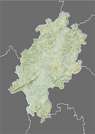 Relief map of the State of Hesse, Germany. This image was compiled from data acquired by LANDSAT 5 & 7 satellites combined with elevation data. Foto de stock - Direito Controlado, Número: 872-06160682