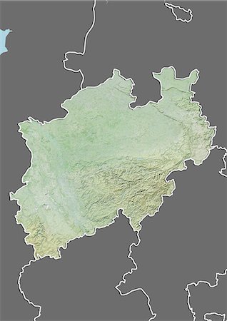 Relief map of the State of North Rhine-Westphalia, Germany. This image was compiled from data acquired by LANDSAT 5 & 7 satellites combined with elevation data. Stock Photo - Rights-Managed, Code: 872-06160691
