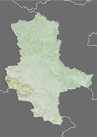 simsearch:872-06160710,k - Relief map of the State of Saxony-Anhalt, Germany. This image was compiled from data acquired by LANDSAT 5 & 7 satellites combined with elevation data. Fotografie stock - Rights-Managed, Codice: 872-06160703