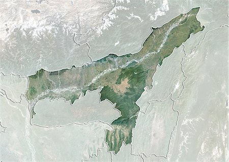 simsearch:872-06055335,k - Satellite view of the State of Assam, India. This image was compiled from data acquired by LANDSAT 5 & 7 satellites. Fotografie stock - Rights-Managed, Codice: 872-06160717