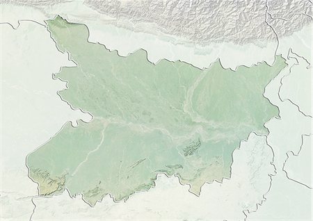 satellite view - Relief map of the State of Bihar, India. This image was compiled from data acquired by LANDSAT 5 & 7 satellites combined with elevation data. Stock Photo - Rights-Managed, Code: 872-06160718