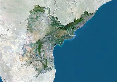 state - Vue satellite de l'état d'Andhra Pradesh, Inde. Cette image a été compilée à partir de données acquises par les satellites LANDSAT 5 & 7. Photographie de stock - Rights-Managed, Code: 872-06160713