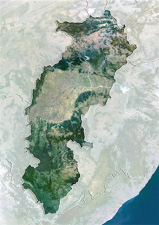 simsearch:872-06055335,k - Satellite view of the State of Chhattisgarh, India. This image was compiled from data acquired by LANDSAT 5 & 7 satellites. Foto de stock - Con derechos protegidos, Código: 872-06160721