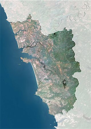 Vue satellite de l'état de Goa, en Inde. Cette image a été compilée à partir de données acquises par les satellites LANDSAT 5 & 7. Photographie de stock - Rights-Managed, Code: 872-06160723