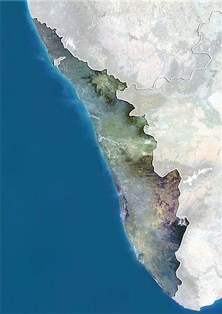 simsearch:872-06054171,k - Satellite view of the State of Kerala, India. This image was compiled from data acquired by LANDSAT 5 & 7 satellites. Stock Photo - Rights-Managed, Code: 872-06160737