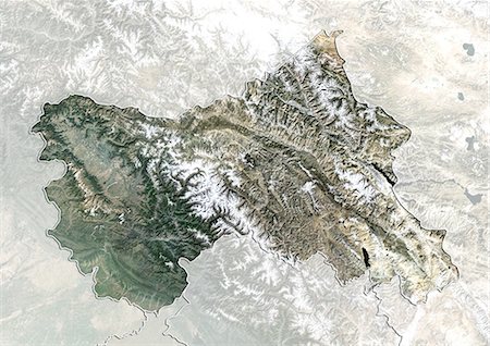 simsearch:872-06055335,k - Satellite view of the State of Jammu and Kashmir, India. This image was compiled from data acquired by LANDSAT 5 & 7 satellites. Fotografie stock - Rights-Managed, Codice: 872-06160731