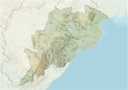 simsearch:872-06055444,k - Relief map of the State of Orissa, India. This image was compiled from data acquired by LANDSAT 5 & 7 satellites combined with elevation data. Stock Photo - Rights-Managed, Code: 872-06160751