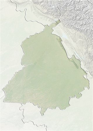 Relief map of the State of Punjab, India. This image was compiled from data acquired by LANDSAT 5 & 7 satellites combined with elevation data. Foto de stock - Direito Controlado, Número: 872-06160753