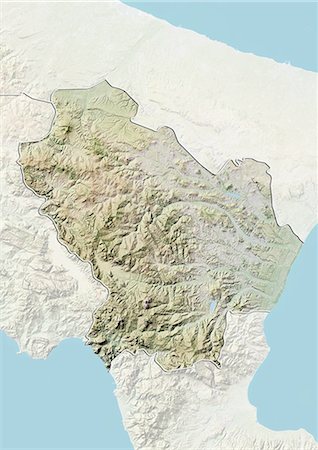 physical geography - Relief map of the region of Basilicata, Italy. This image was compiled from data acquired by LANDSAT 5 & 7 satellites combined with elevation data. Stock Photo - Rights-Managed, Code: 872-06160780