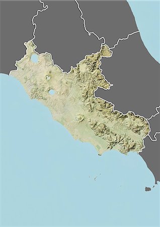 simsearch:872-06160786,k - Relief map of the region of Lazio, Italy. This image was compiled from data acquired by LANDSAT 5 & 7 satellites combined with elevation data. Stock Photo - Rights-Managed, Code: 872-06160794