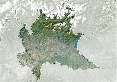 Satellite view of the region of Lombardy, Italy. This image was compiled from data acquired by LANDSAT 5 & 7 satellites. Foto de stock - Con derechos protegidos, Código: 872-06160802