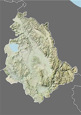 Relief map of the region of Umbria, Italy. This image was compiled from data acquired by LANDSAT 5 & 7 satellites combined with elevation data. Foto de stock - Con derechos protegidos, Código: 872-06160818