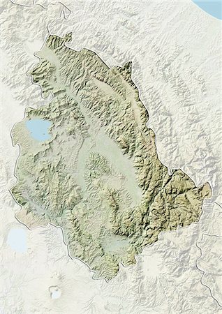 Relief map of the region of Umbria, Italy. This image was compiled from data acquired by LANDSAT 5 & 7 satellites combined with elevation data. Stock Photo - Rights-Managed, Code: 872-06160819