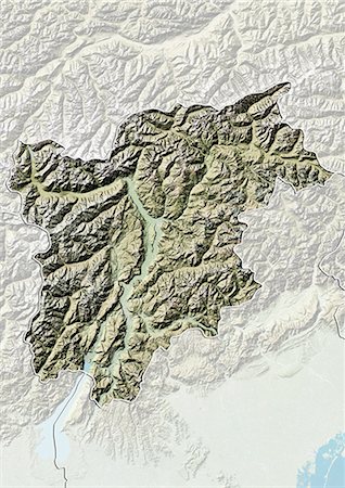 simsearch:872-06055190,k - Relief map of the region of Trentino-Alto Adige, Italy. This image was compiled from data acquired by LANDSAT 5 & 7 satellites combined with elevation data. Stock Photo - Rights-Managed, Code: 872-06160813