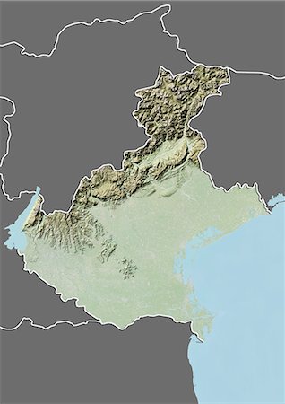 Reliefkarte der Region Venetien in Italien. Dieses Bild wurde aus Daten von LANDSAT 5 & 7 Satelliten kombiniert mit Höhendaten erworbenen zusammengestellt. Stockbilder - Lizenzpflichtiges, Bildnummer: 872-06160821