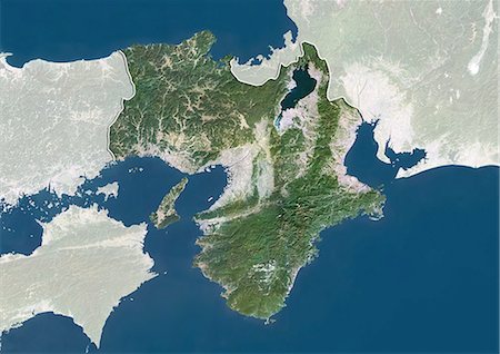simsearch:872-06055410,k - Satellite view of the region of Kansai, Japan. This image was compiled from data acquired by LANDSAT 5 & 7 satellites. Fotografie stock - Rights-Managed, Codice: 872-06160834