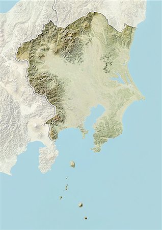 simsearch:872-06160839,k - Relief map of the region of Kanto, Japan. This image was compiled from data acquired by LANDSAT 5 & 7 satellites combined with elevation data. Fotografie stock - Rights-Managed, Codice: 872-06160836