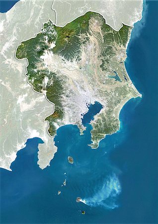 simsearch:872-06054171,k - Satellite view of the region of Kanto, Japan. This image was compiled from data acquired by LANDSAT 5 & 7 satellites. Stock Photo - Rights-Managed, Code: 872-06160837