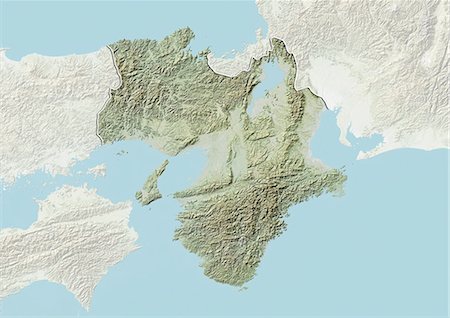 simsearch:872-06160839,k - Relief map of the region of Kansai, Japan. This image was compiled from data acquired by LANDSAT 5 & 7 satellites combined with elevation data. Fotografie stock - Rights-Managed, Codice: 872-06160833