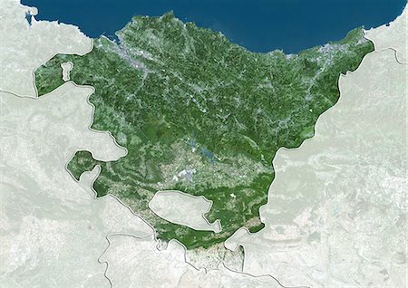 spain san sebastian - Satellite view of Basque Country, Spain. This image was compiled from data acquired by LANDSAT 5 & 7 satellites. Foto de stock - Con derechos protegidos, Código: 872-06160895