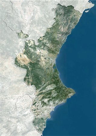 simsearch:872-06160912,k - Satellite view of Valencia, Spain. This image was compiled from data acquired by LANDSAT 5 & 7 satellites. Stock Photo - Rights-Managed, Code: 872-06160928